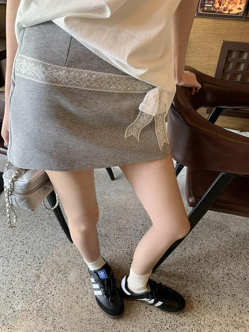KELTIS Lace Ribbon Bow Decor Mini Skirts